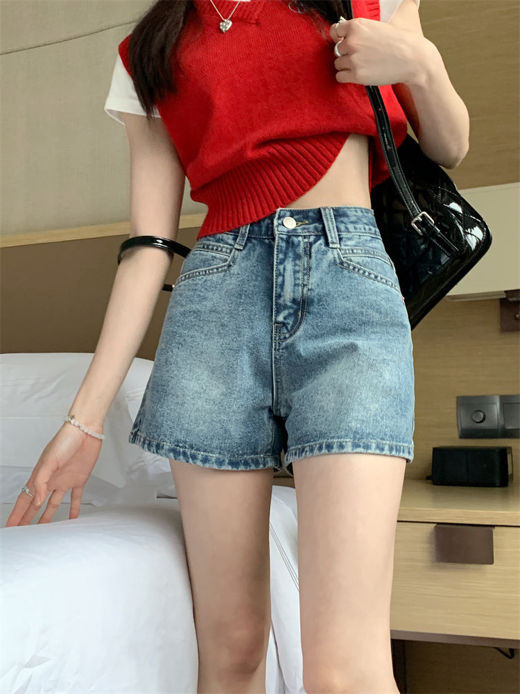 High Waist Washed Denim Shorts