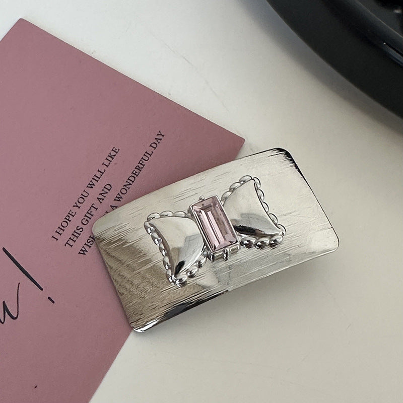 Silver Pink Crystal Hair Clips