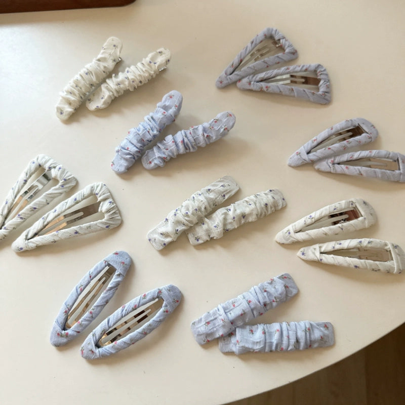 Ruched Floral Fabric Hair Clips