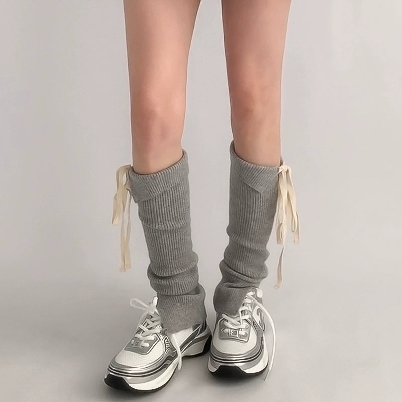 Cozy Knit Ribbed Slouchy Tie-Up Socks
