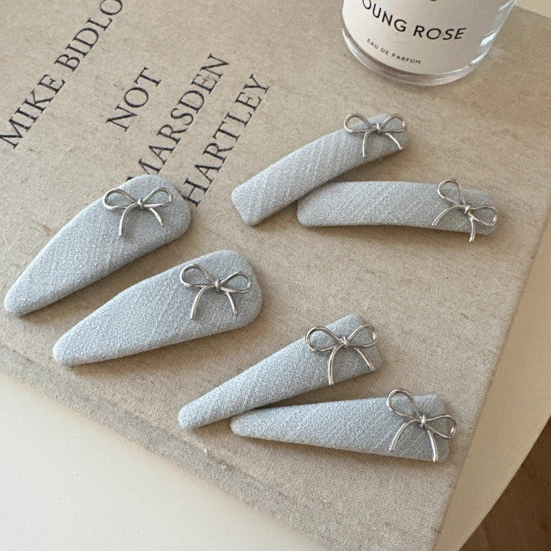 Grey Fabric Bow Clips