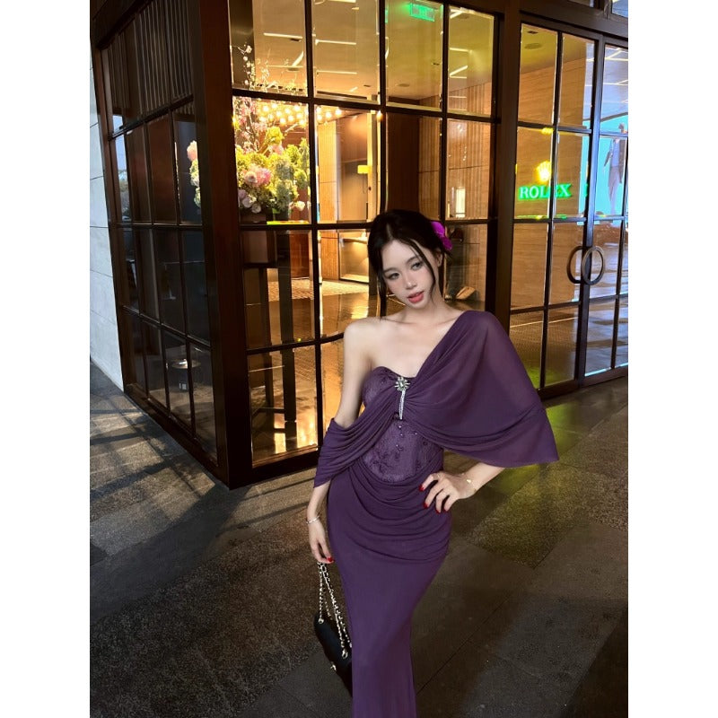 Ruched Off-Shoulder Evening Gown