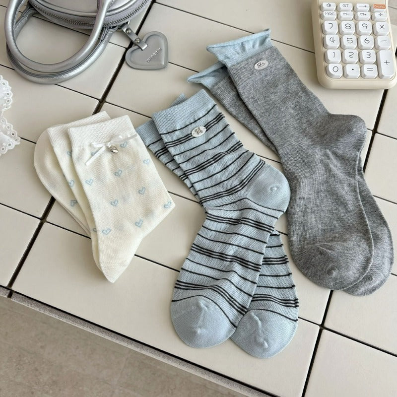 Assorted Pastel Embroidered Socks