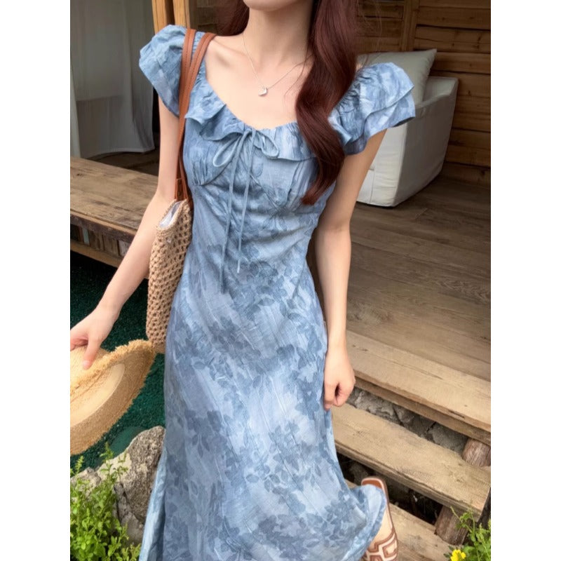 Blue Floral Tie-Front Dress