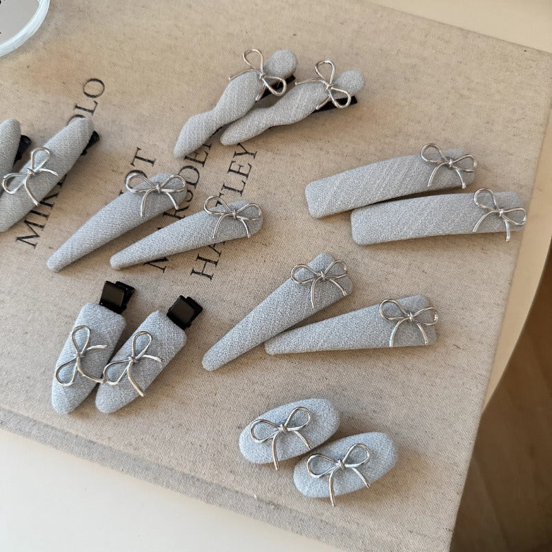Grey Fabric Bow Clips