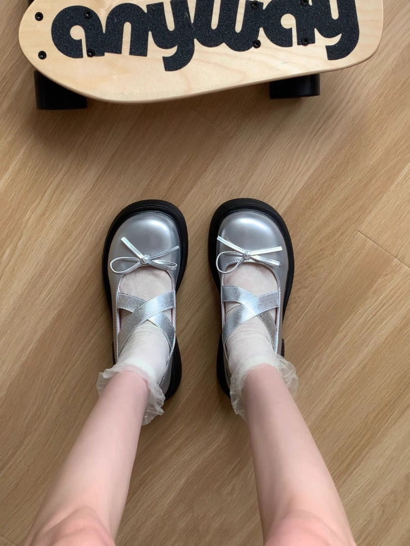 Silver Cross Strap Platform Shoes