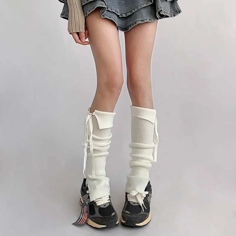 Cozy Knit Ribbed Slouchy Tie-Up Socks