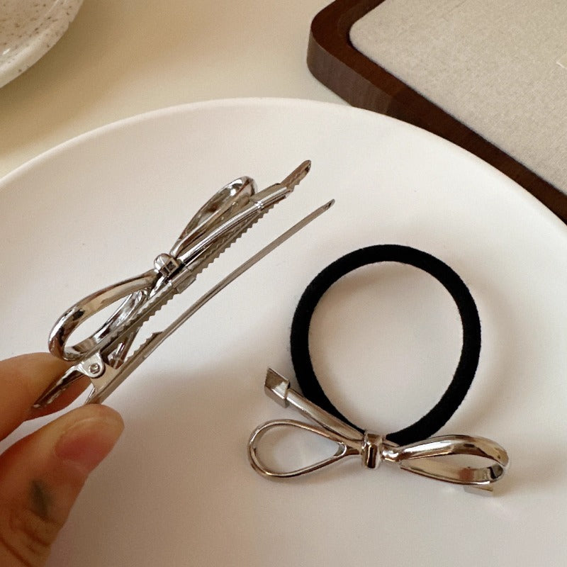 Silver Bow Hair Clips