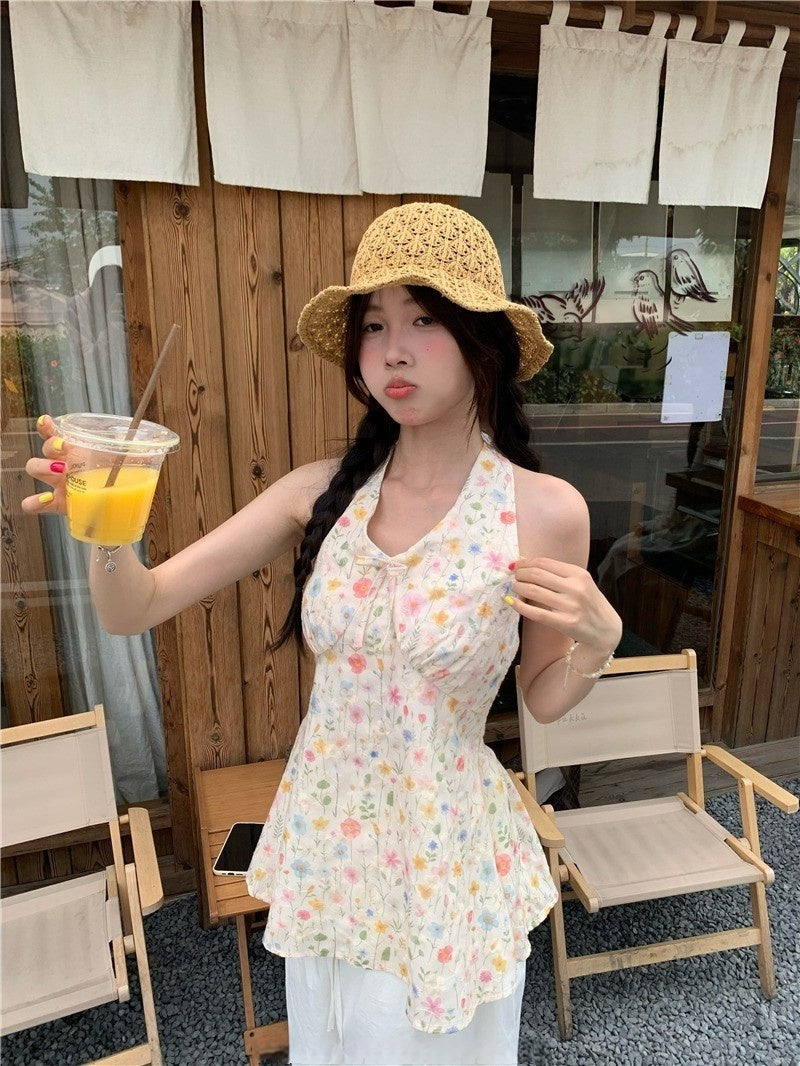 Sani V Neck Halter Floral Top