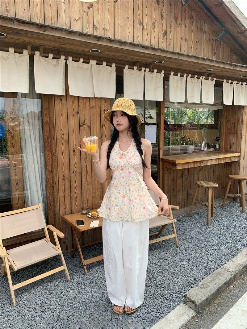 Sani V Neck Halter Floral Top