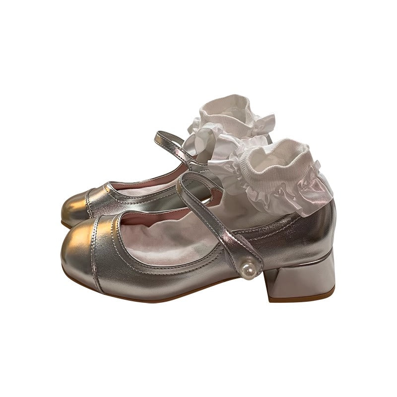 Metallic Pearl Heel Mary Janes