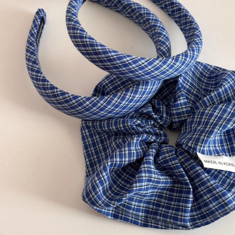 Blue Plaid Scrunchie Set