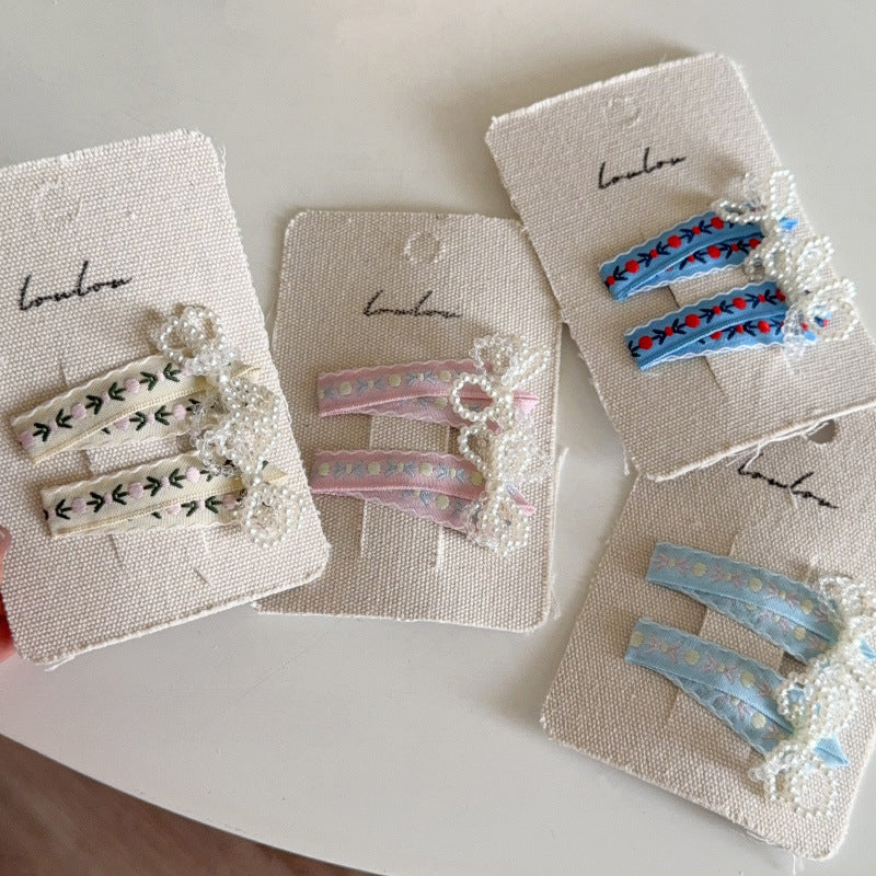 Floral Ribbon Pearl Hair Clips