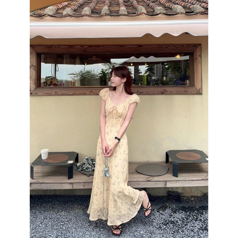 Yellow Floral Tie-Front Maxi
