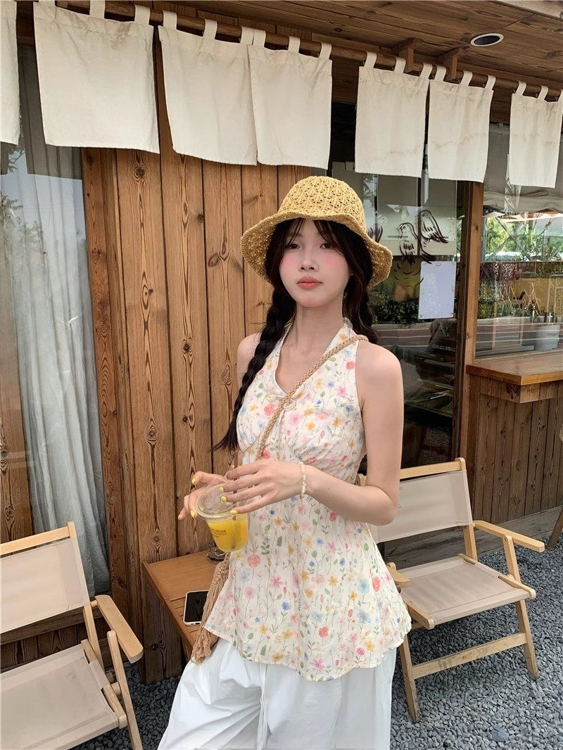 Sani V Neck Halter Floral Top