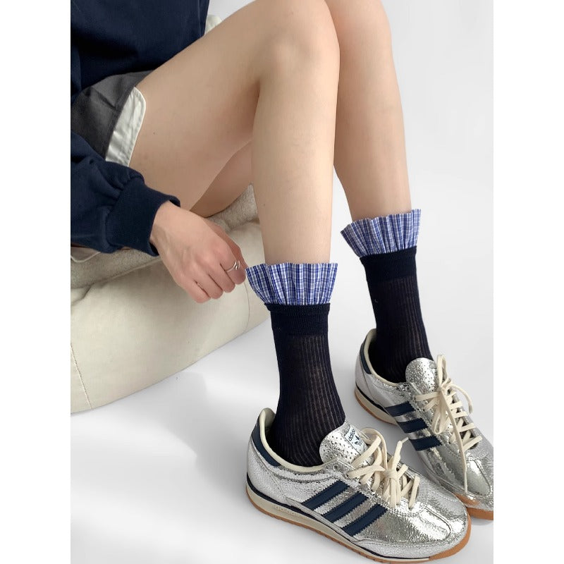 Plaid Ruffle Trim Ankle Socks