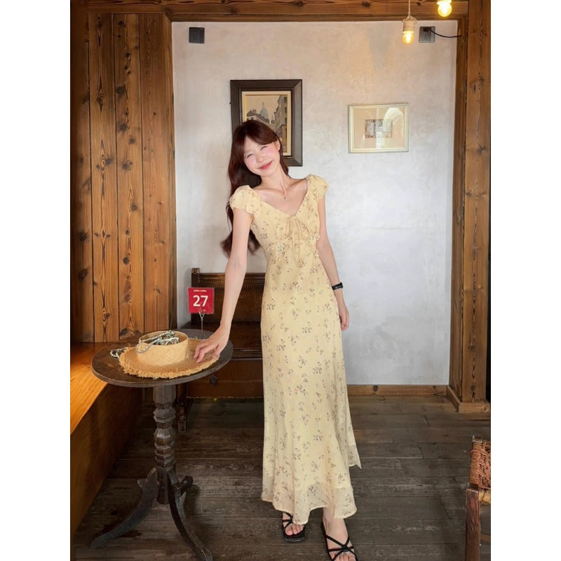 Yellow Floral Tie-Front Maxi