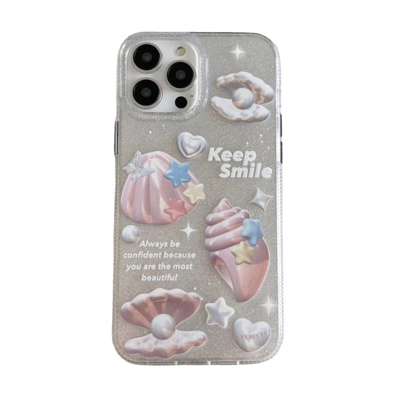 Keep Smile Shell Glitter Case