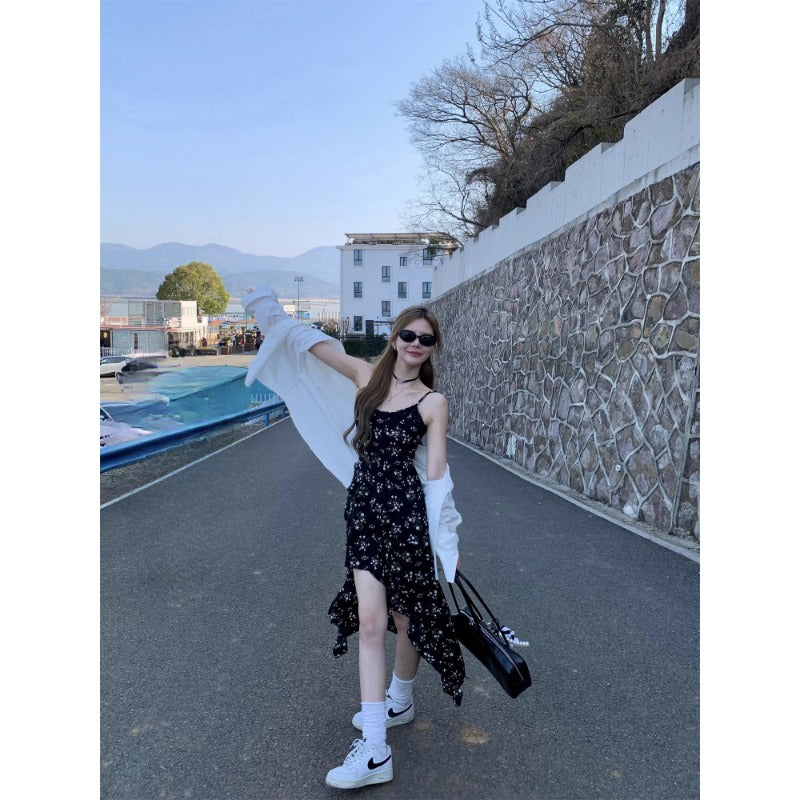 Asymmetric Floral Slip Dress