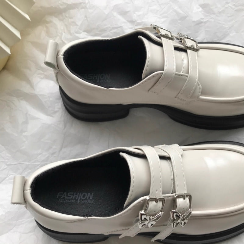 Monochrome Buckle Platform Loafers