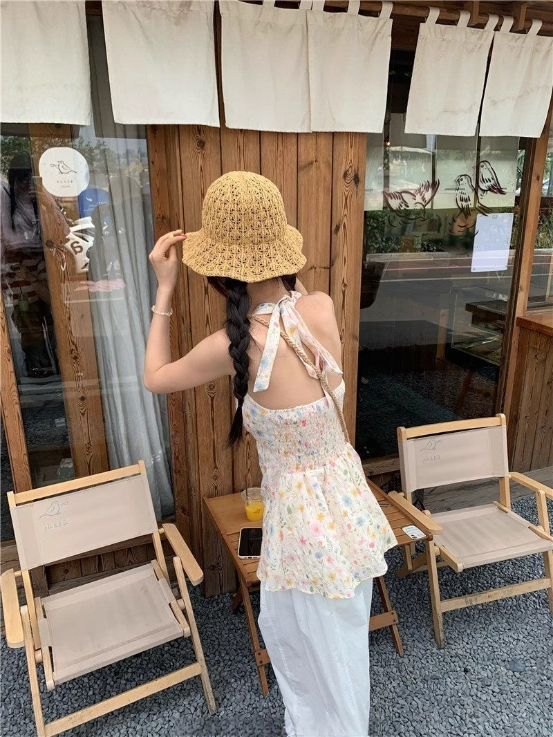 Sani V Neck Halter Floral Top