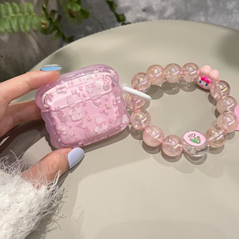 Pink Crystal Pearl Chain Airpods Case