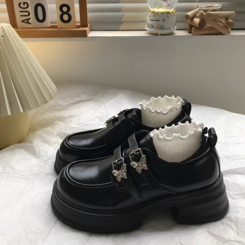 Monochrome Buckle Platform Loafers