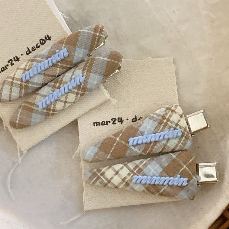 Plaid Embroidered Hair Clips