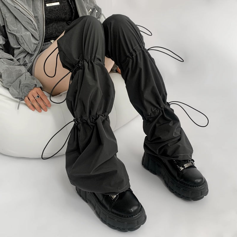Sleek Black Adjustable Drawstring Leg Warmer