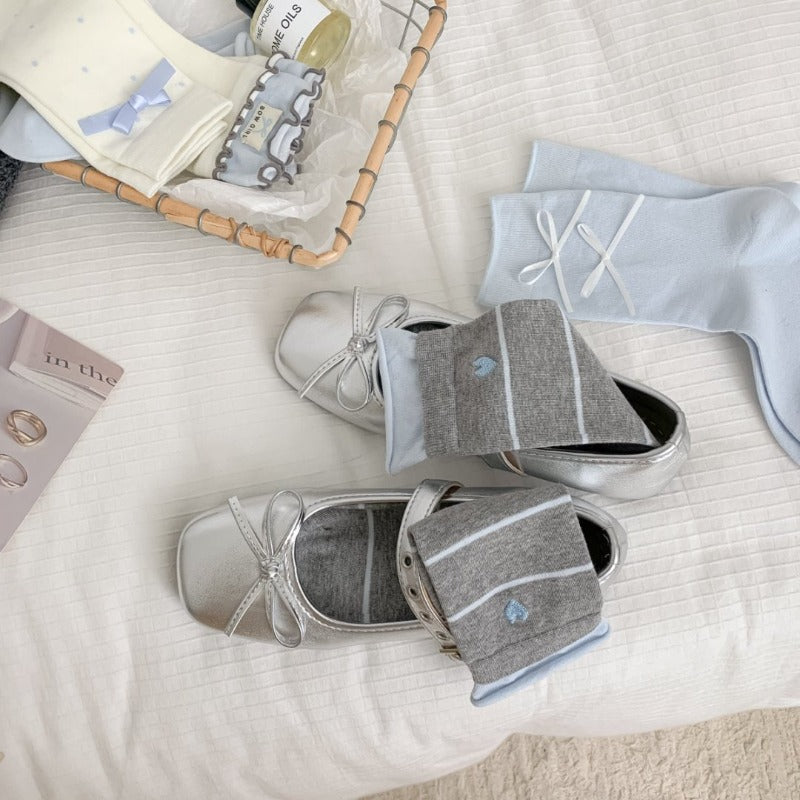 Embroidered Heart Stripe Socks