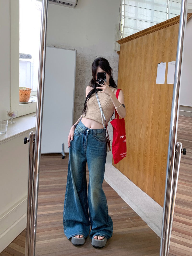 Retro High-Waist Flared Denim Jeans