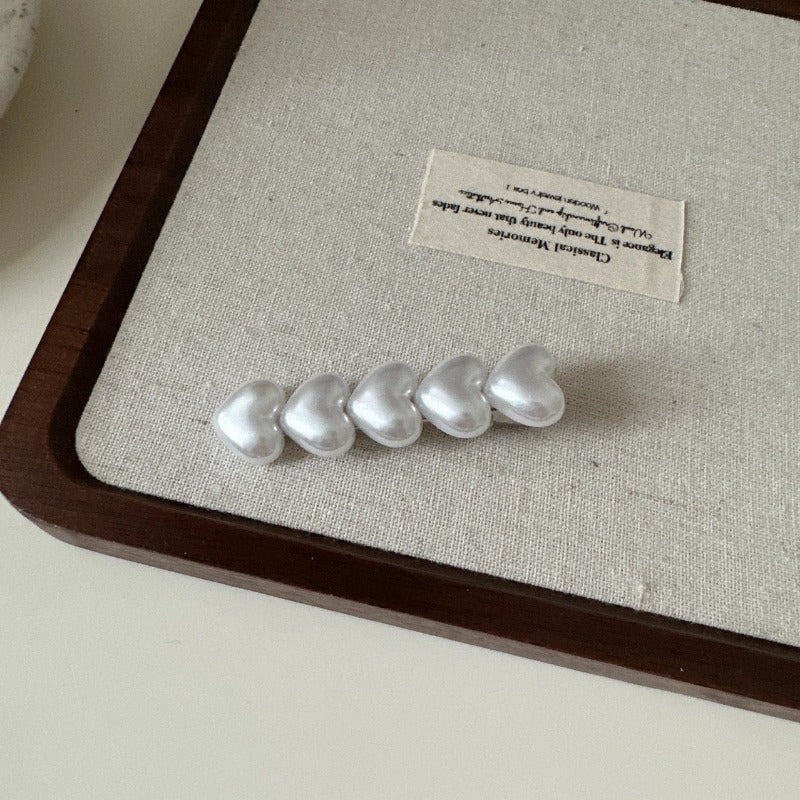 Pearl Heart Bow Clips