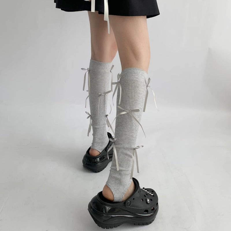 Chic Ribbed Tie-Up Calf Socks