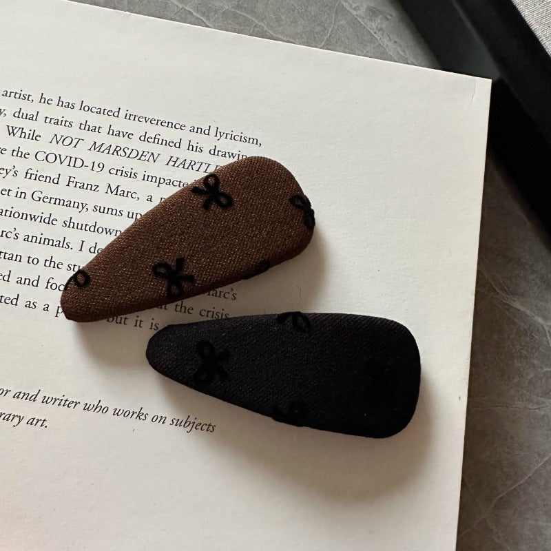 Embroidered Bow Hair Clips