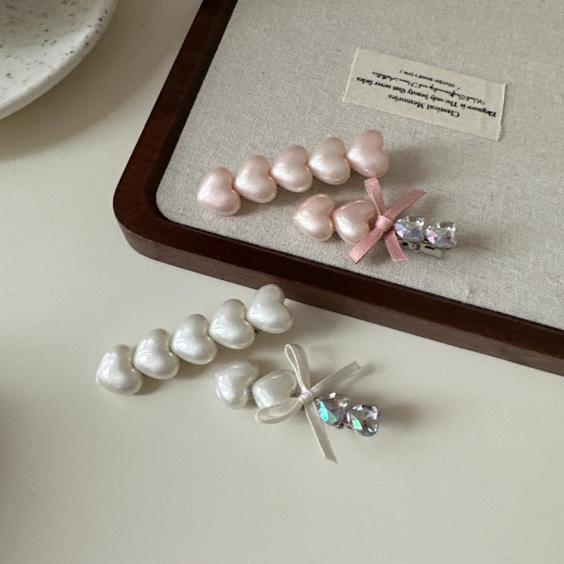 Pearl Heart Bow Clips