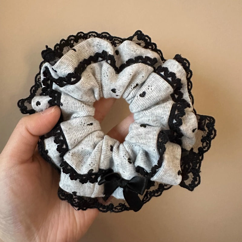 Grey Lace Bow Scrunchie
