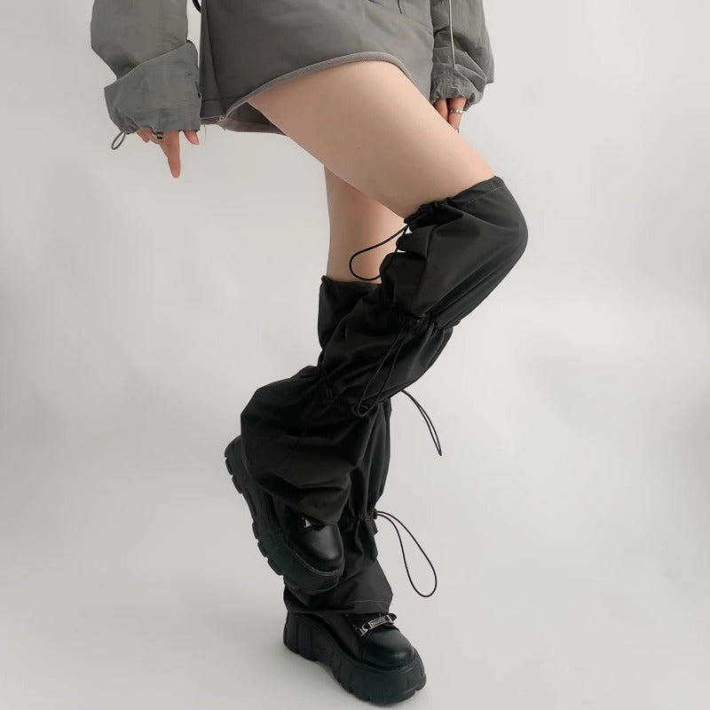Sleek Black Adjustable Drawstring Leg Warmer