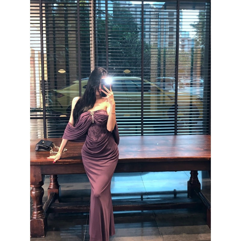 Ruched Off-Shoulder Evening Gown