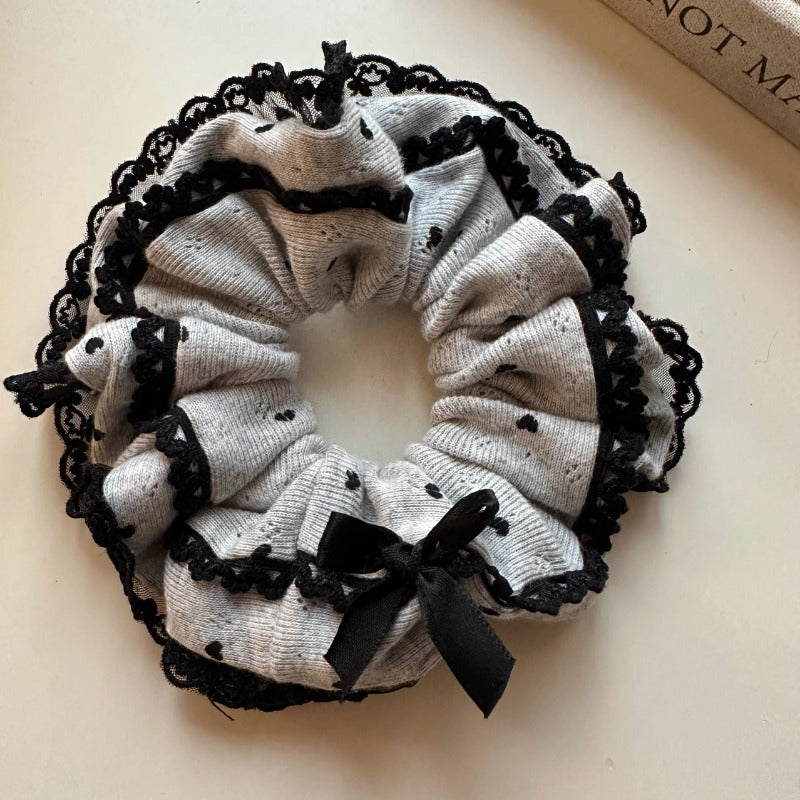 Grey Lace Bow Scrunchie
