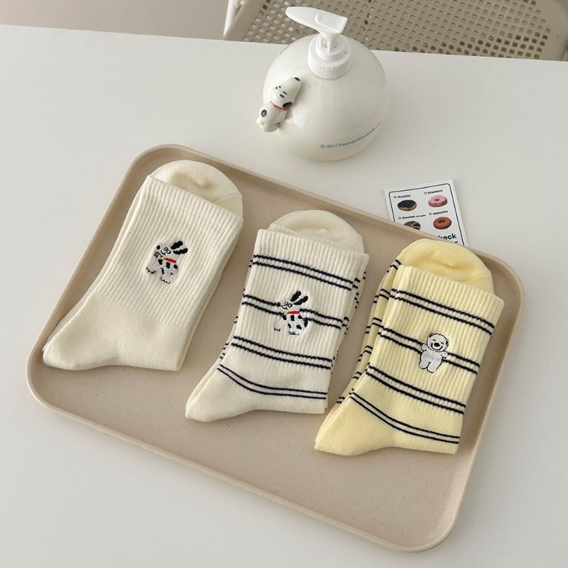 Striped Animal Embroidered Socks