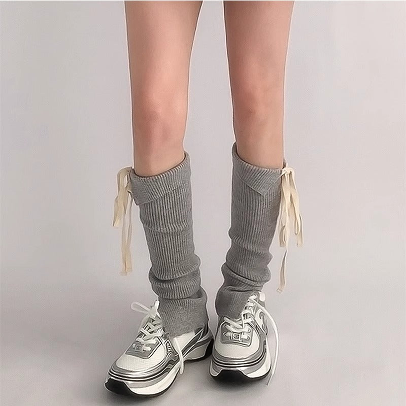 Cozy Knit Ribbed Slouchy Tie-Up Socks