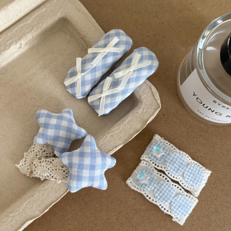 Gingham Ribbon Star Hair Clips