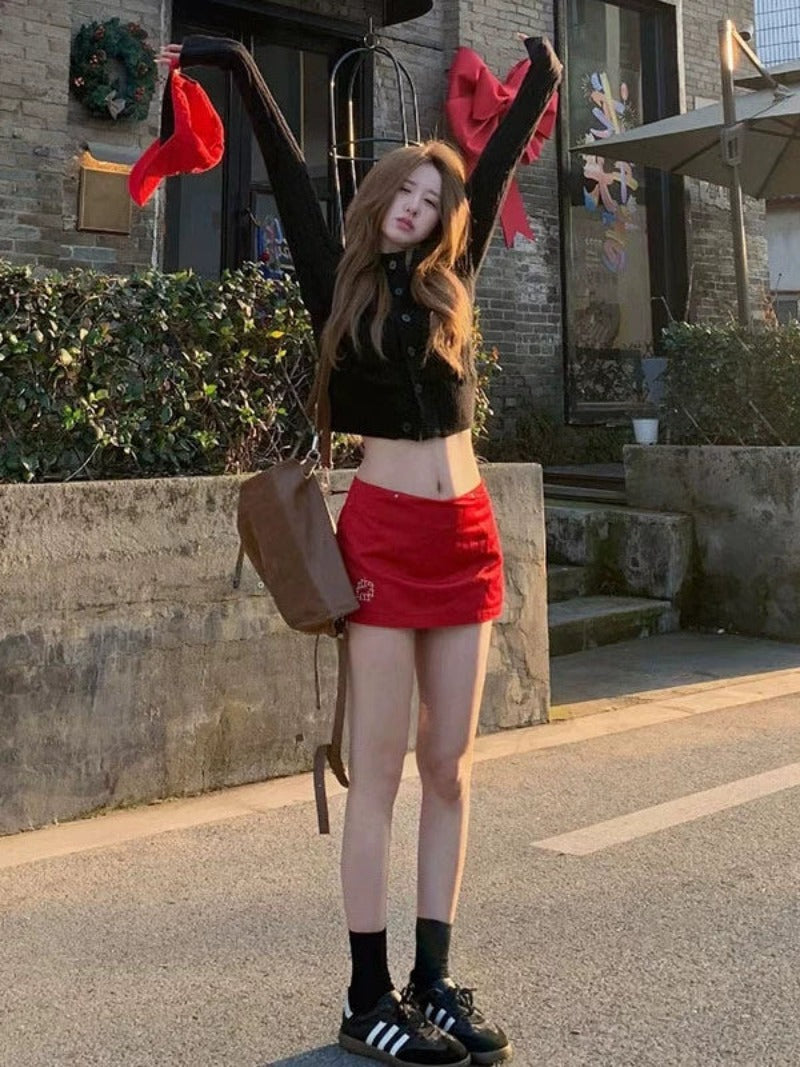 High Waist Red Mini Skirt