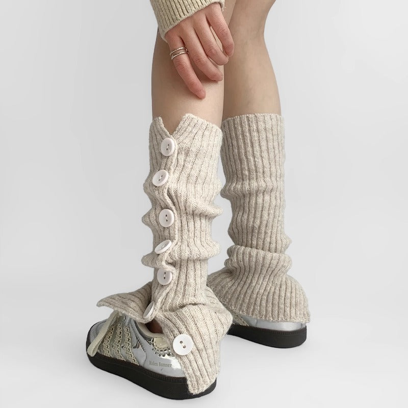 Chunky Buttoned Ribbed Leg Warmers