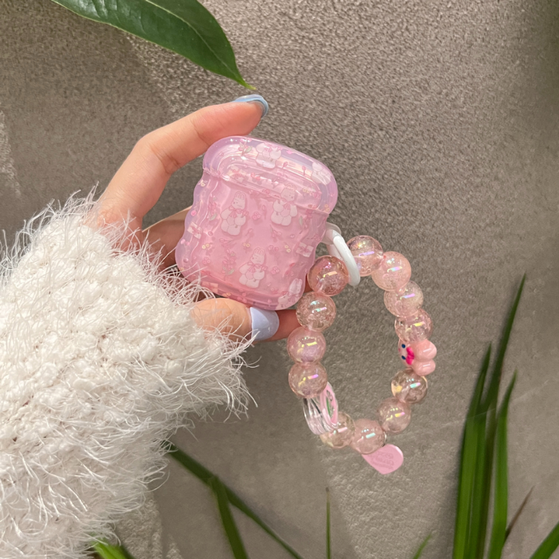 Pink Crystal Pearl Chain Airpods Case