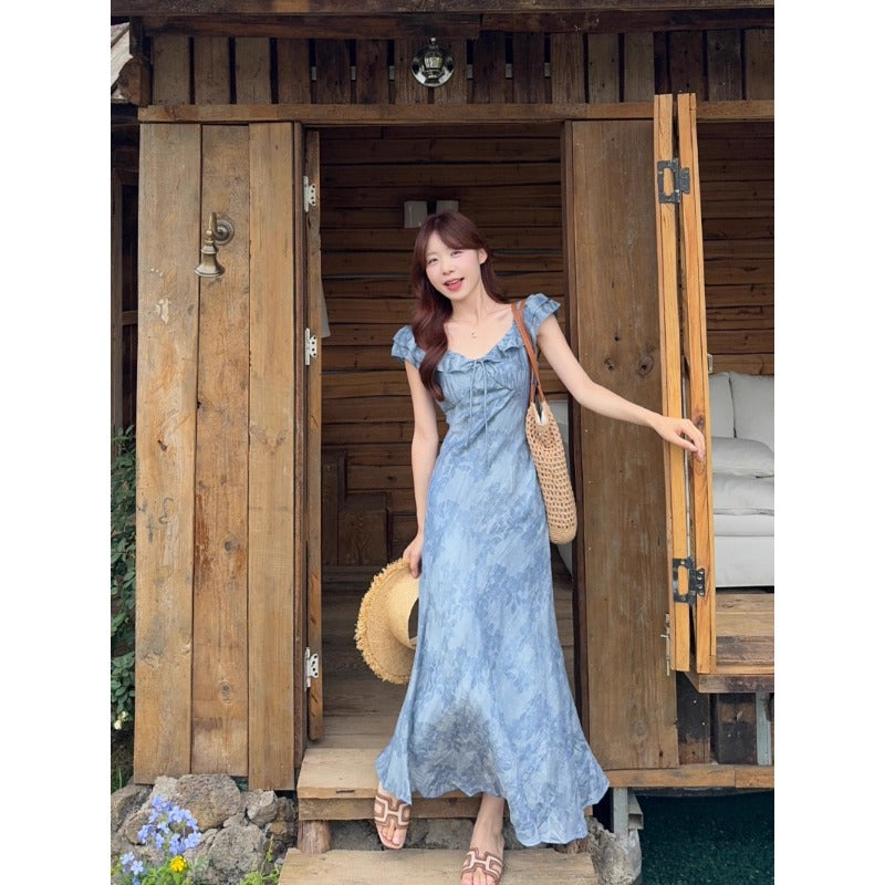 Blue Floral Tie-Front Dress