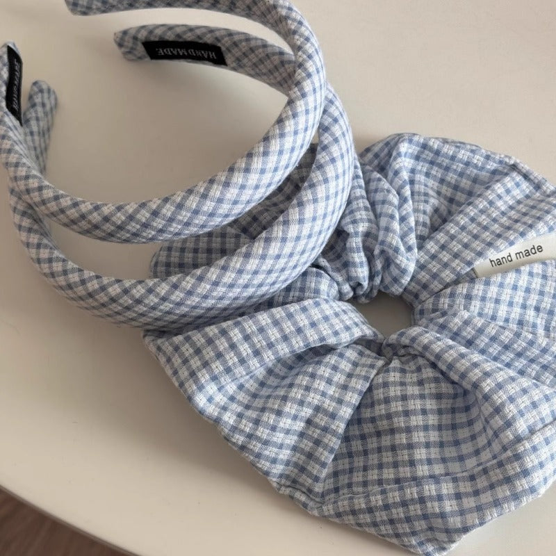 Blue Plaid Scrunchie Set