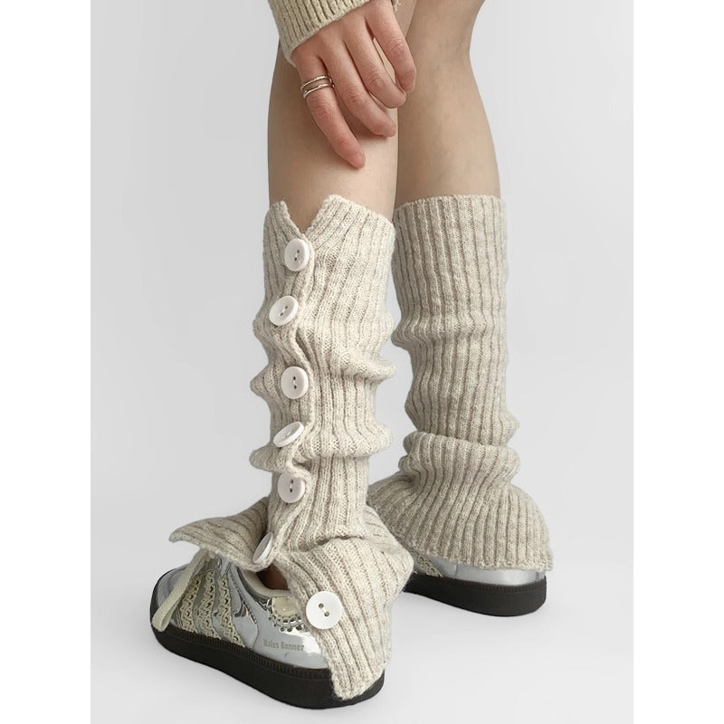 Chunky Buttoned Ribbed Leg Warmers