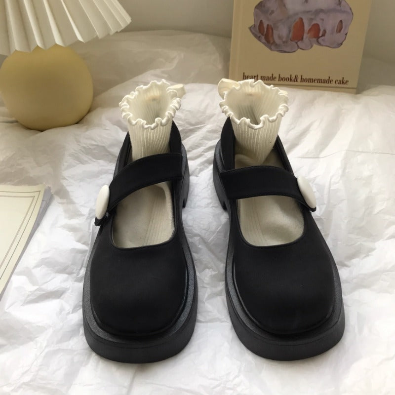 White Strap Button Mary Janes