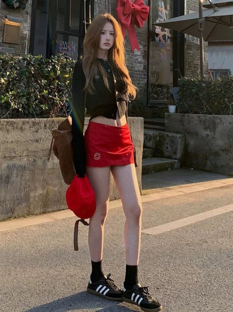 High Waist Red Mini Skirt